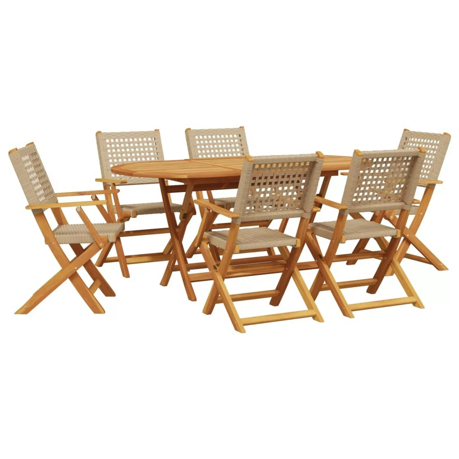 vidaXL 7-tlg Garten-Essgruppe Poly Rattan und Massivholz Beige Modell 3 günstig online kaufen