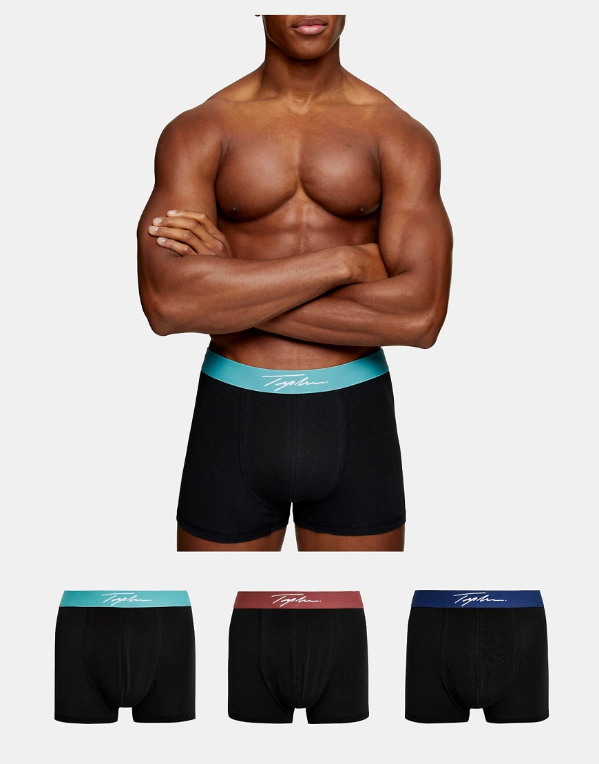 Topman – Schwarze Unterhosen im 3er-Pack mit Logo-Schriftzug günstig online kaufen