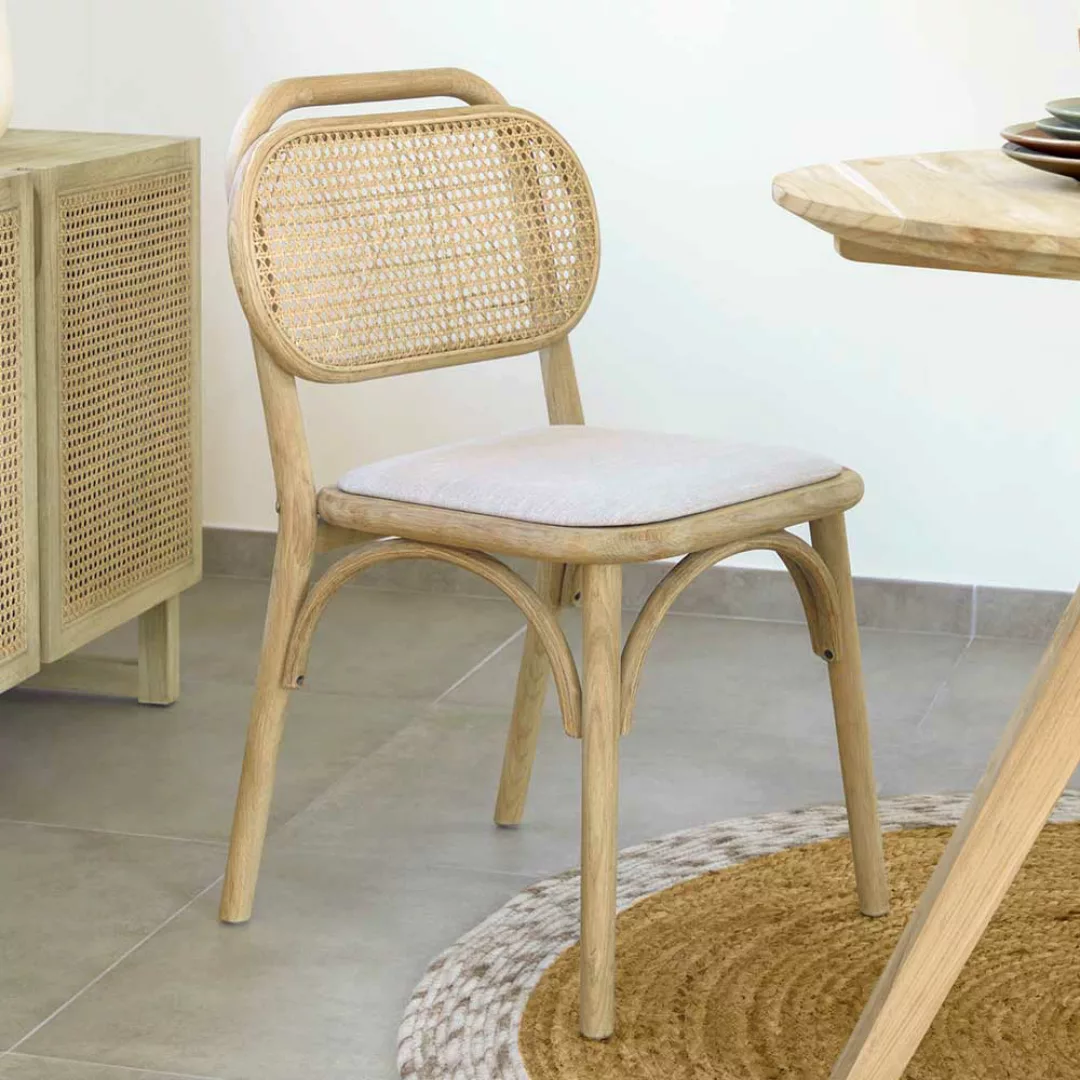 Esszimmerstuhl Rattan mit Gestell aus Massivholz Eichefarben (2er Set) günstig online kaufen