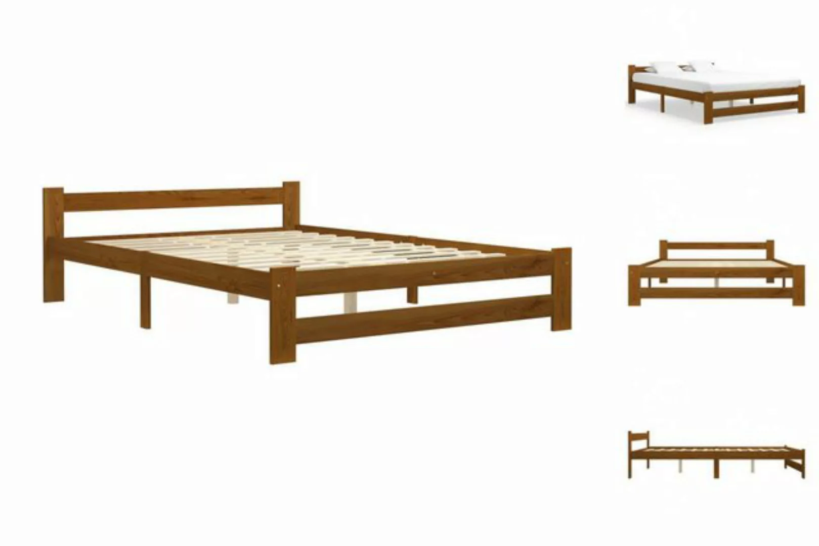 vidaXL Bettgestell Massivholzbett Honigbraun Kiefer 160x200 cm Doppelbett B günstig online kaufen