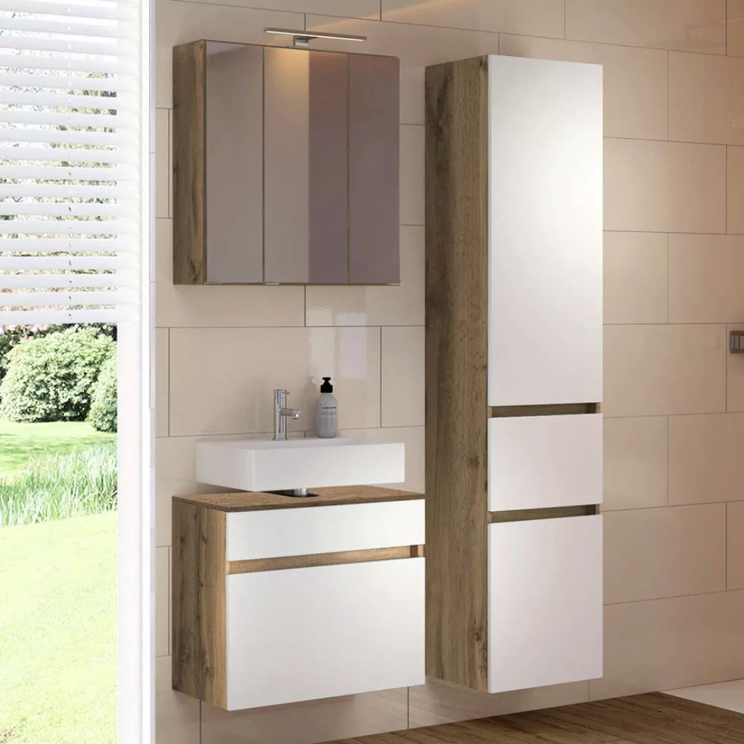 Badezimmer Kombination in Weiß Wildeichefarben (dreiteilig) günstig online kaufen