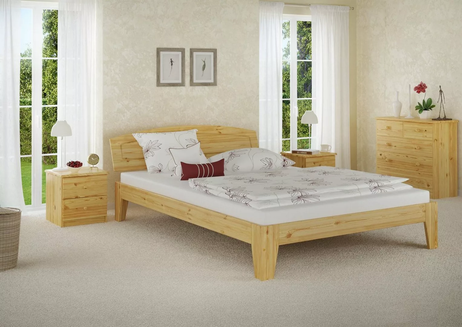 ERST-HOLZ Bett Doppelbett 140x200 Kiefer natur mit Rollrost u. Matratze, Ki günstig online kaufen