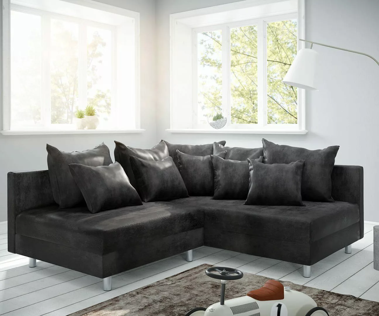 DELIFE Ecksofa Clovis, Anthrazit Antik Optik günstig online kaufen