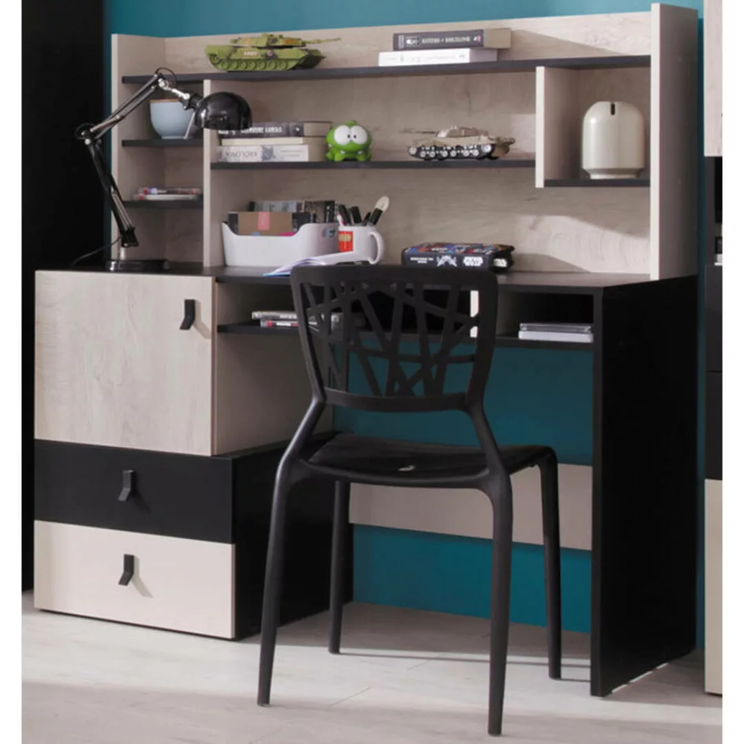 Schreibtisch mit Regalaufsatz PITTSBURGH-133 in schwarz mit Eiche und beige günstig online kaufen
