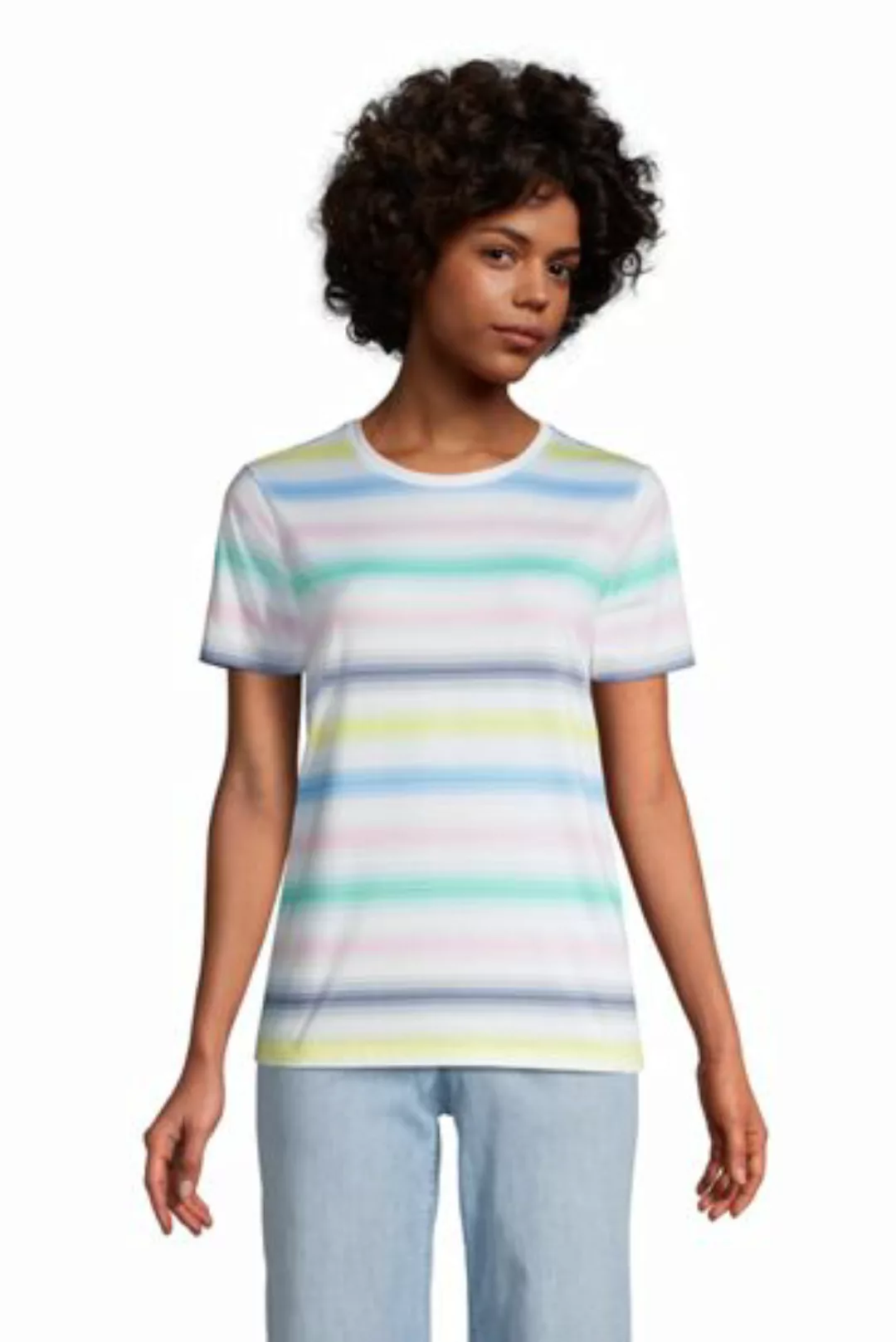Supima Kurzarm-Shirt mit rundem Ausschnitt, Damen, Größe: 48-50 Normal, Wei günstig online kaufen