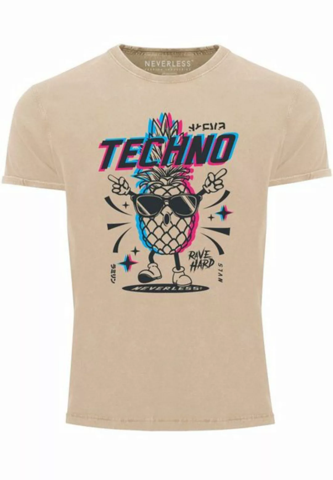 Neverless Print-Shirt Herren Vintage Shirt Techno Tanzen Lustig Ananas Rave günstig online kaufen