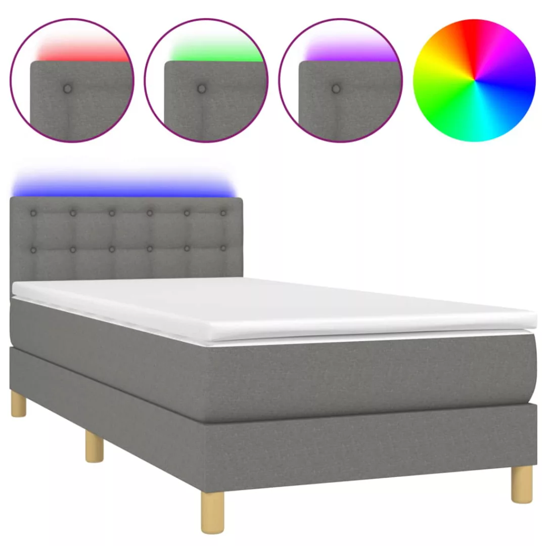 Vidaxl Boxspringbett Mit Matratze & Led Dunkelgrau 90x200 Cm Stoff günstig online kaufen