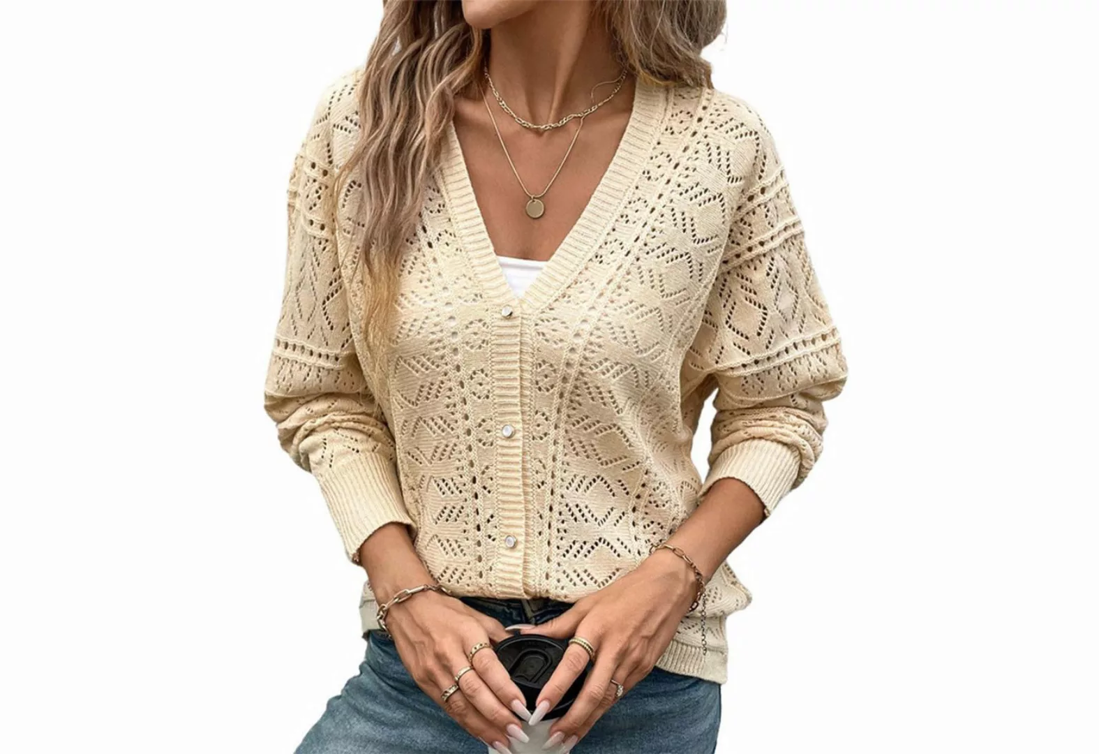 Zoclack Strickjacke Damen V-Ausschnitt-Pullover Leichte Cardigan Lässiger S günstig online kaufen