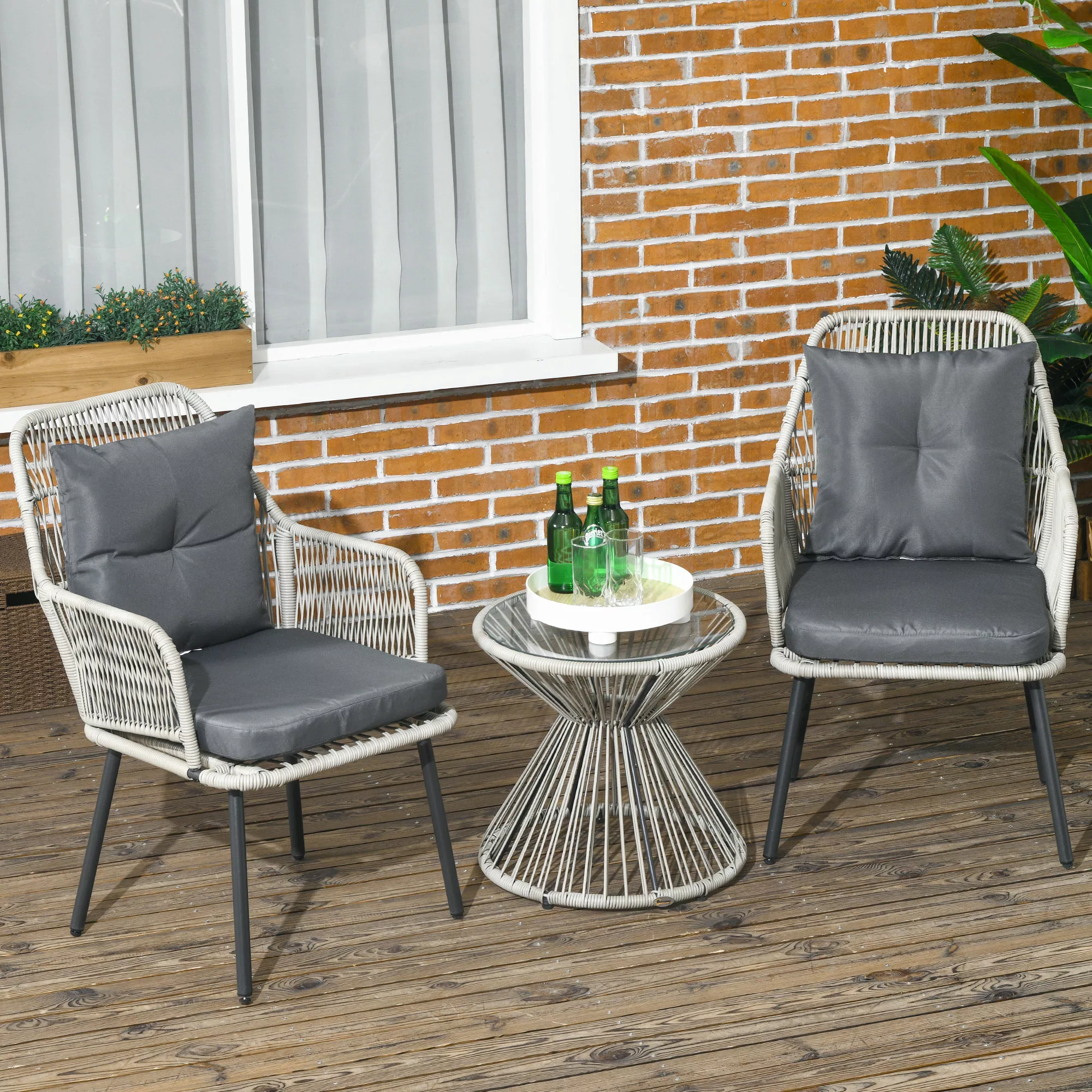 Outsunny Gartenbistro-Set 3-teilig, Stahlrahmen, 2 Sessel + 1 runder Beiste günstig online kaufen