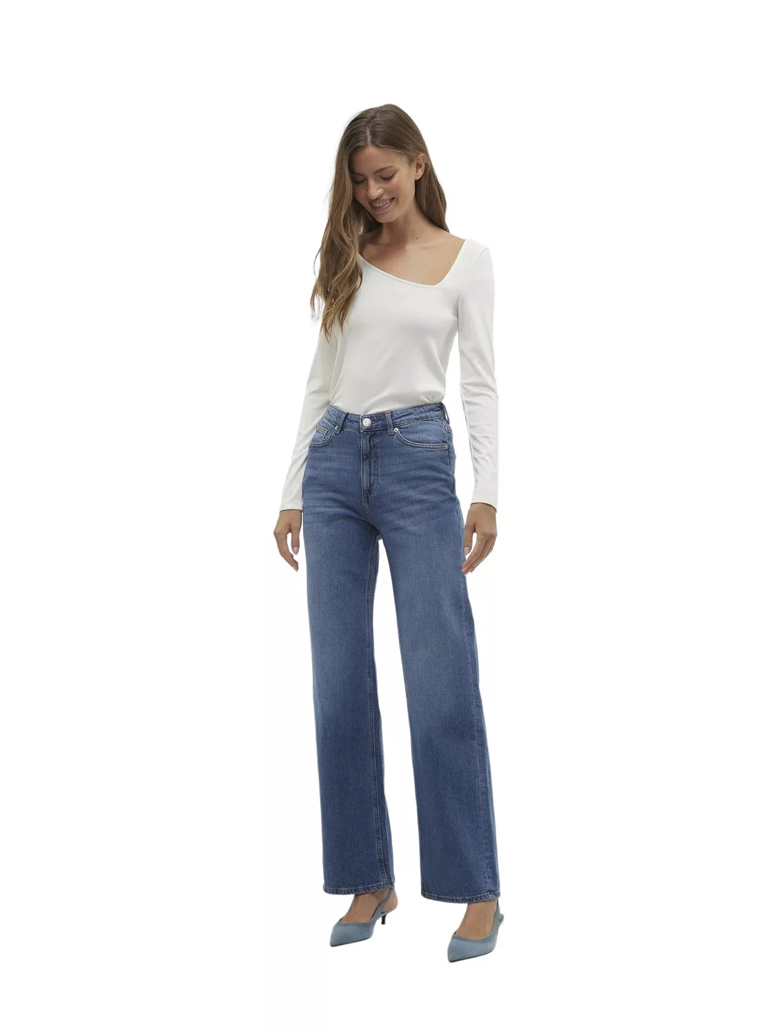 Vero Moda Damen Jeans VMTESSA HR WIDE RA339 Wide Fit - Blau - Medium Blue D günstig online kaufen