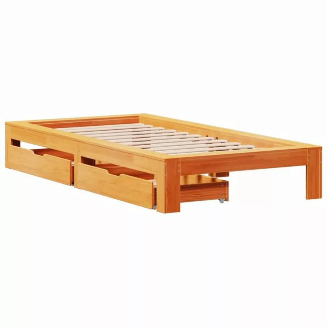 vidaXL Bett Massivholzbett ohne Matratze Wachsbraun 100x200 Kiefernholz günstig online kaufen