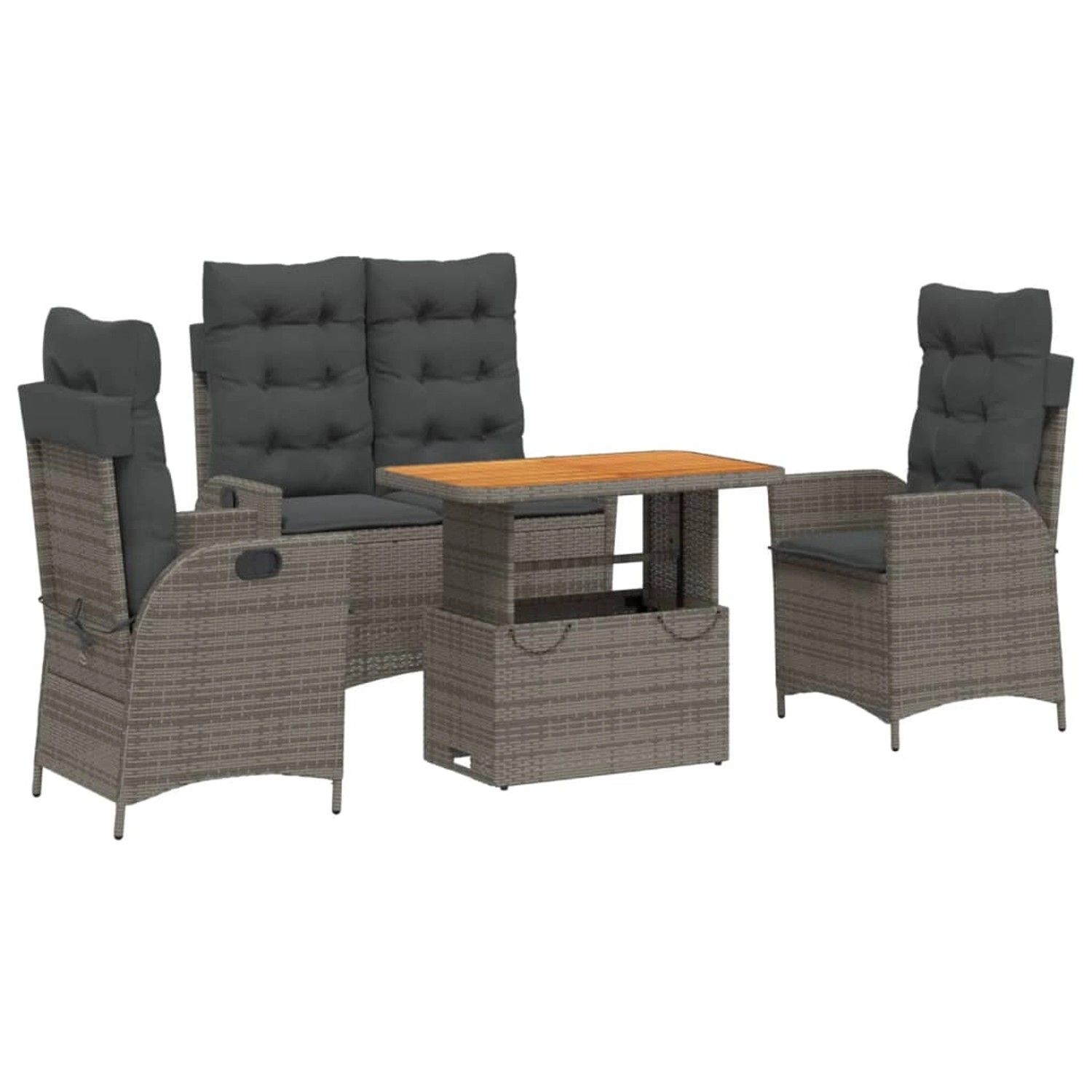 vidaXL 4-Tlg Garten-Essgruppe mit Kissen Grau Poly Rattan 3277467 günstig online kaufen
