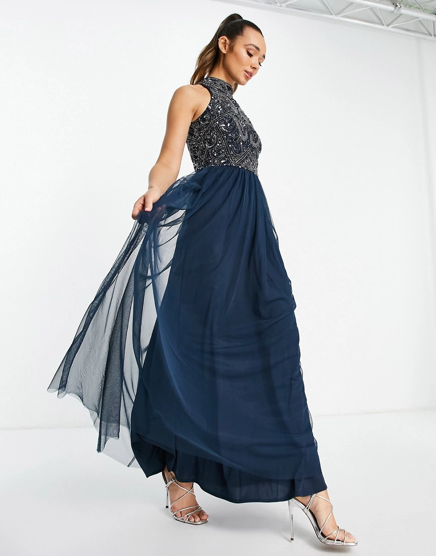 Beauut – Bridesmaid – Verziertes Brautjungfern-Maxikleid in Marineblau mit günstig online kaufen