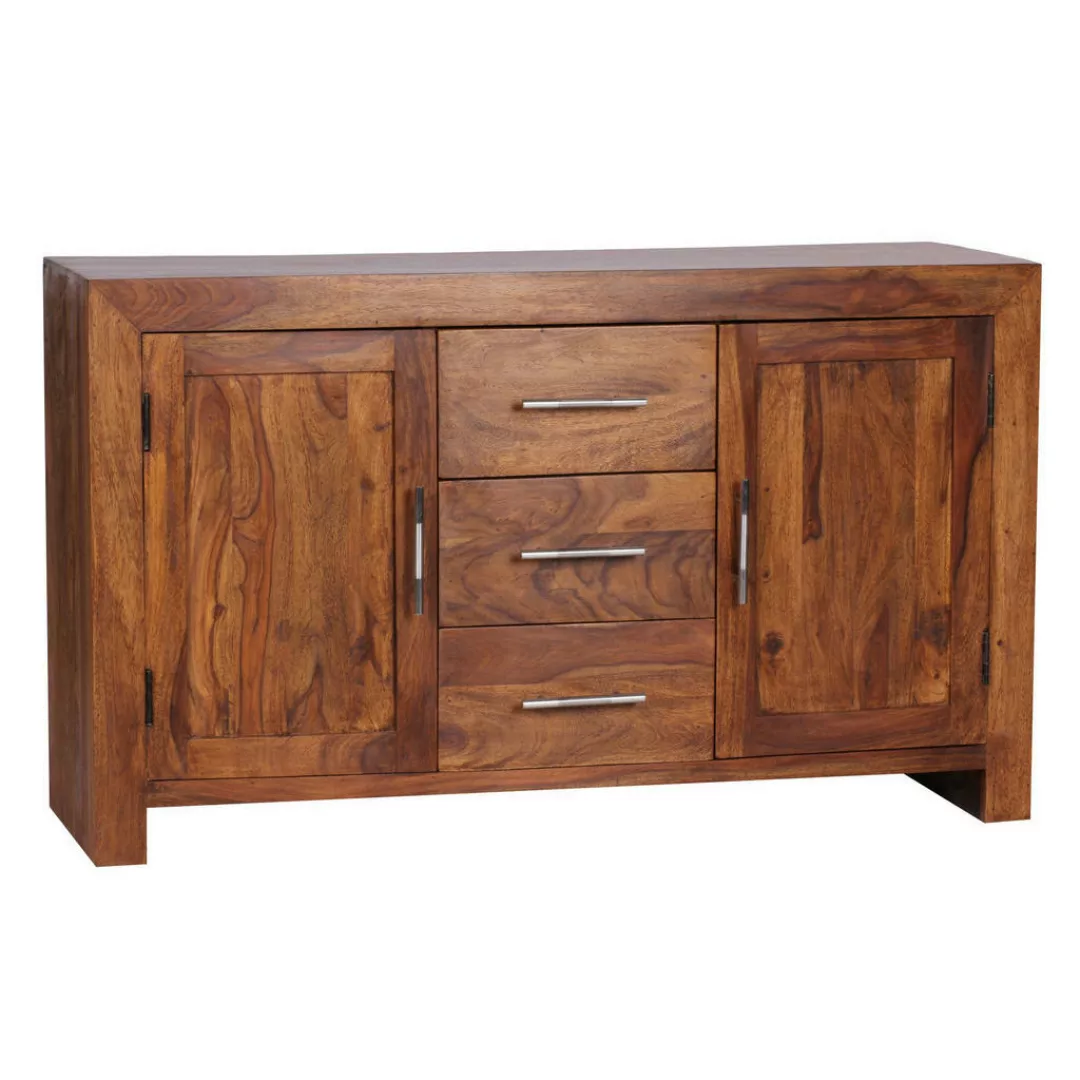 Sideboard Massivholz Sheesham Kommode 118 cm 3 Schubladen 2 Türen Design Hi günstig online kaufen