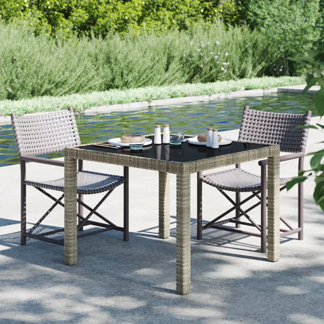 Vidaxl Gartentisch 90x90x75 Cm Gehärtetes Glas Poly Rattan Grau günstig online kaufen