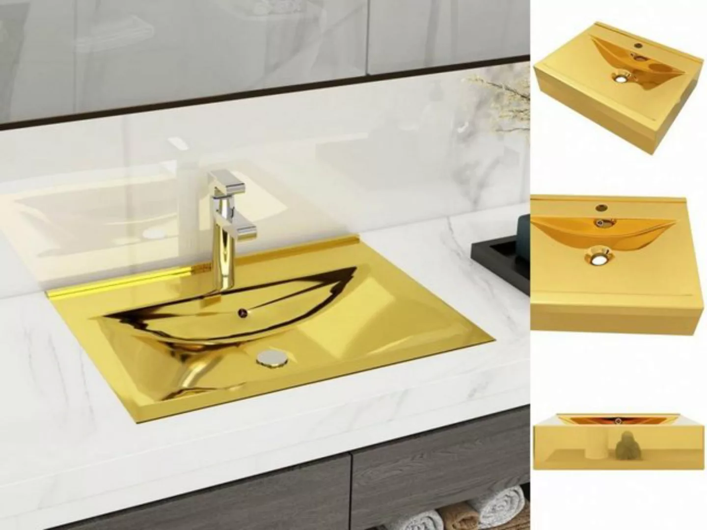 Waschbecken Mit Überlauf 60 X 46 X 16 Cm Keramik Golden günstig online kaufen