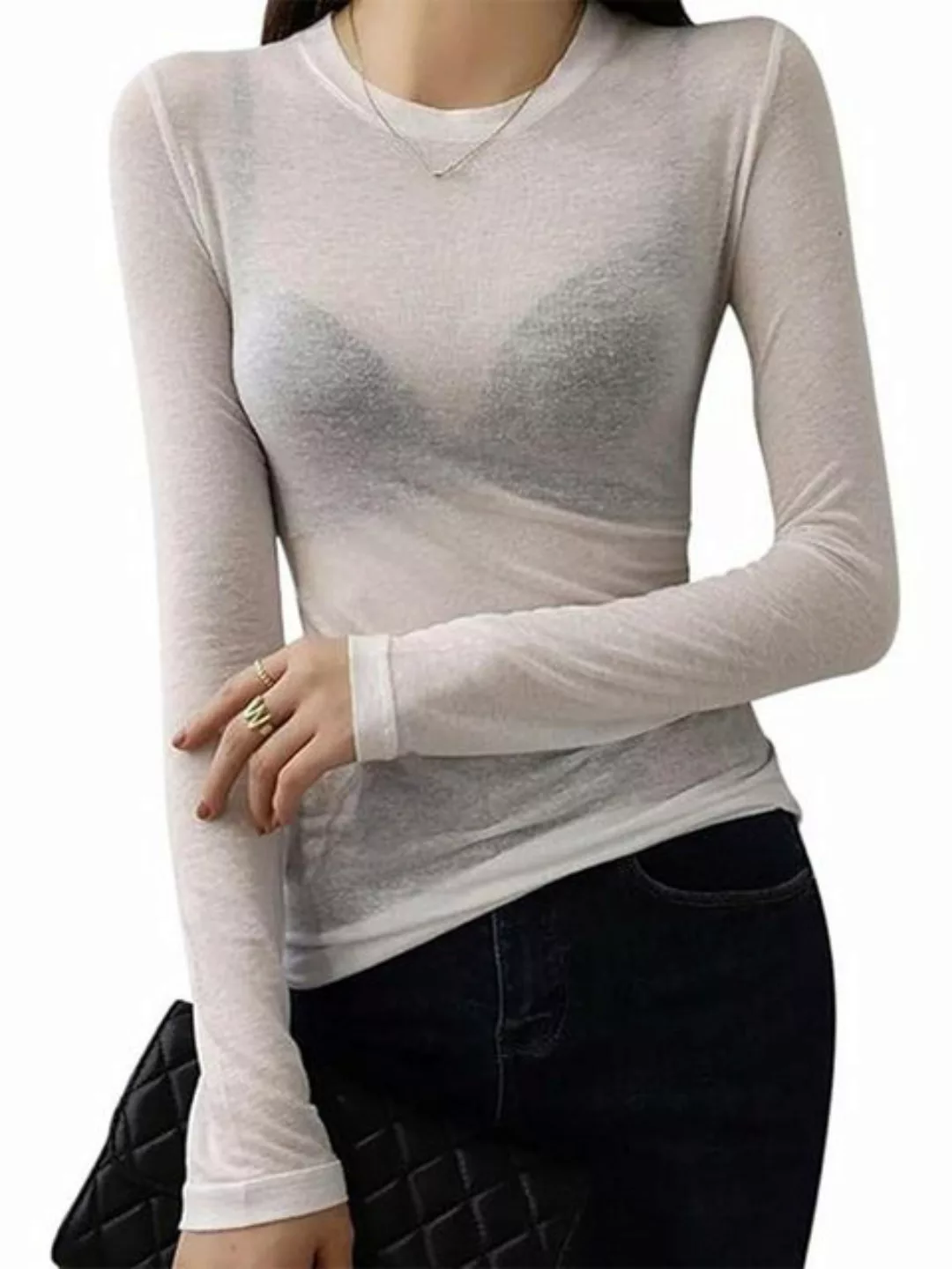 FIDDY T-Shirt Damen Transparent Mesh Shirt Netzoberteil Tunika Sexy Durchsi günstig online kaufen