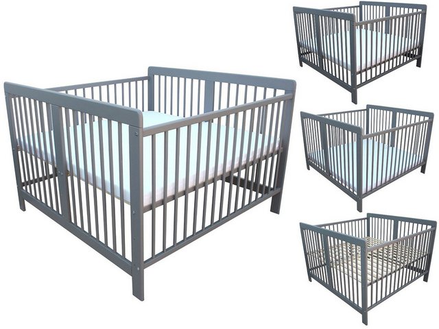 Micoland Kinderbett Zwillingsbett grau mit 2 Matratzen 120x120cm günstig online kaufen