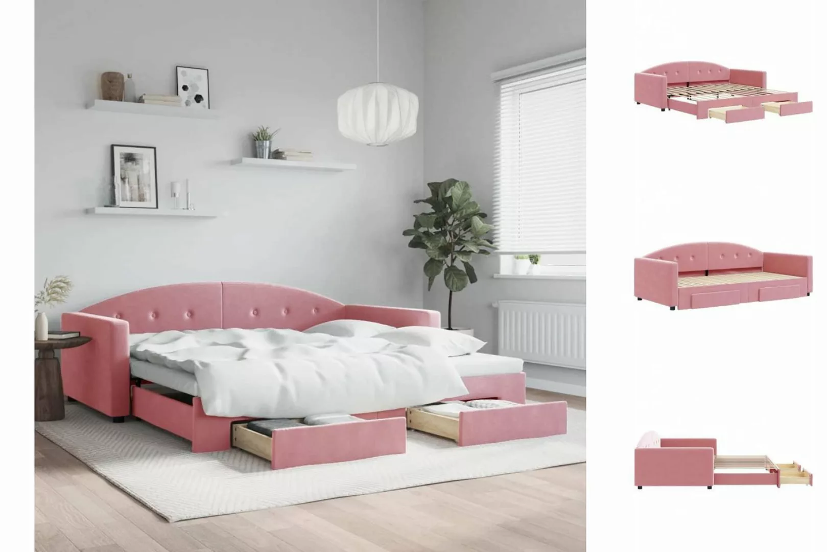 vidaXL Gästebett Gästebett Tagesbett Ausziehbar mit Schubladen Rosa 100x200 günstig online kaufen