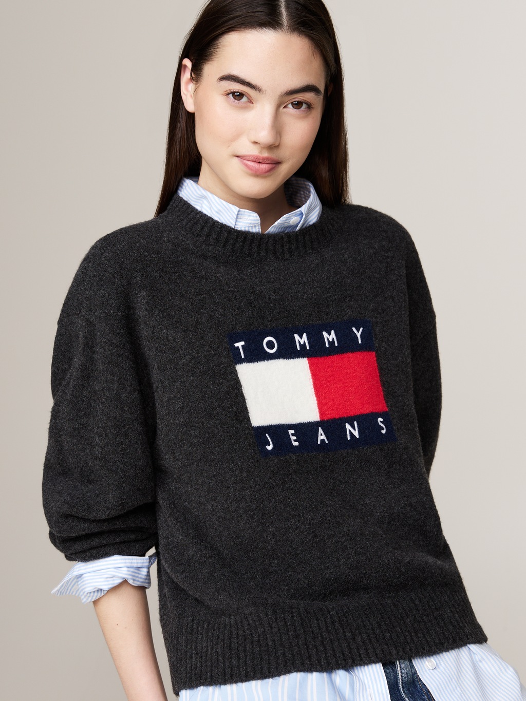 Tommy Jeans Strickpullover TJW MELANGE FLAG SWEATER EXT in melierter Optik, günstig online kaufen