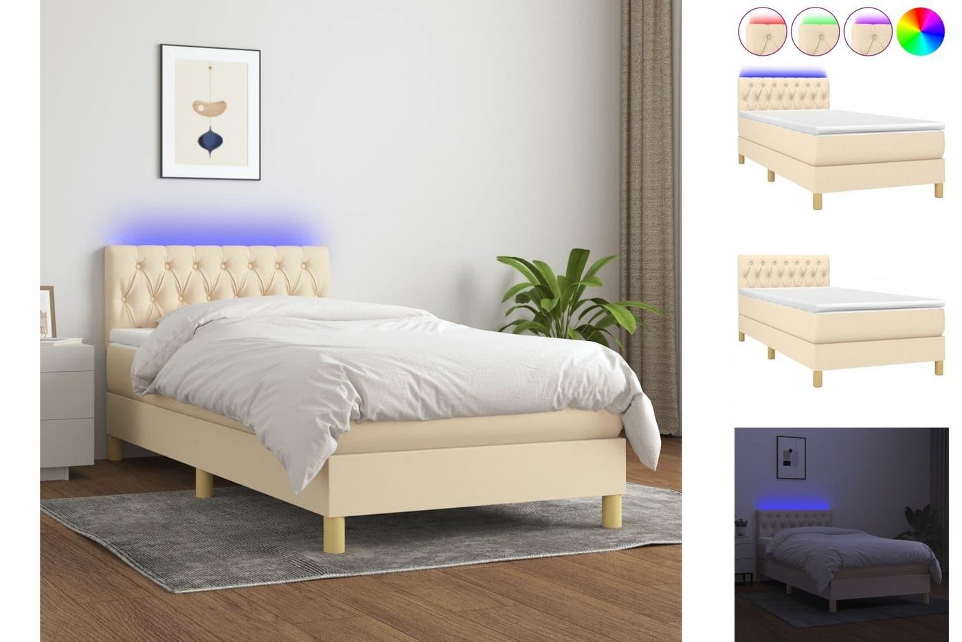 vidaXL Bett Boxspringbett mit Matratze & LED Creme 100x200 cm Stoff günstig online kaufen