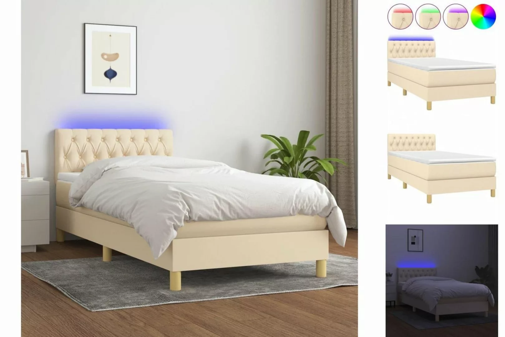 vidaXL Boxspringbett Boxspringbett mit Matratze LED Creme 100x200 cm Stoff günstig online kaufen