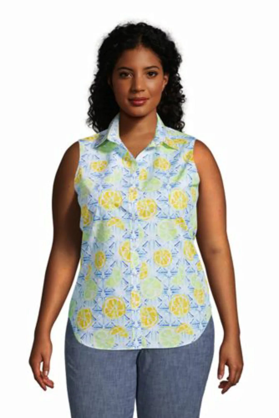 Ärmellose Supima Bügelfrei-Bluse mit Muster in großen Größen, Damen, Größe: günstig online kaufen