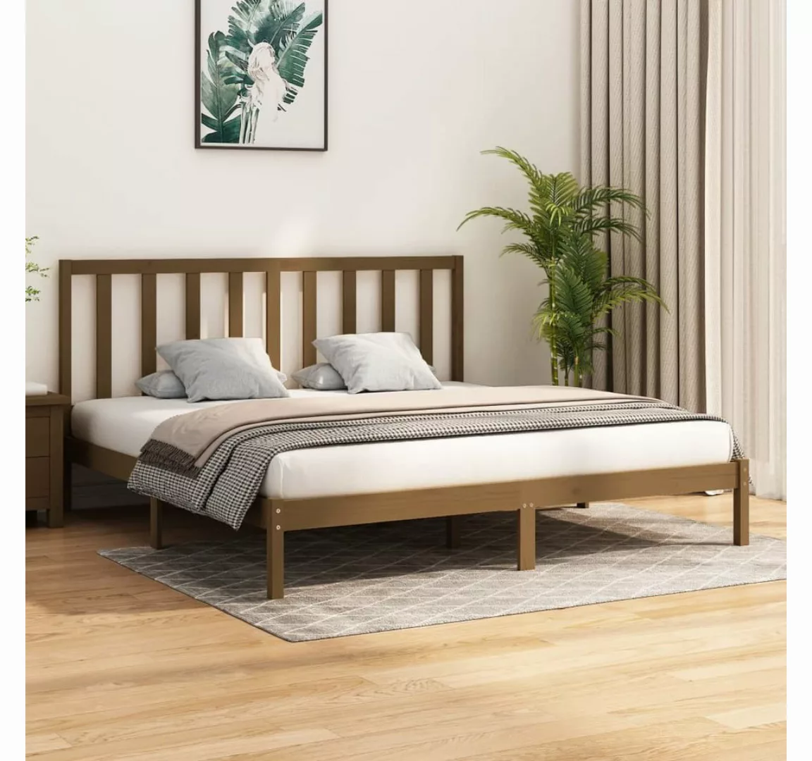 vidaXL Bettgestell Massivholzbett Honigbraun Kiefer 200x200 cm Bett Bettges günstig online kaufen