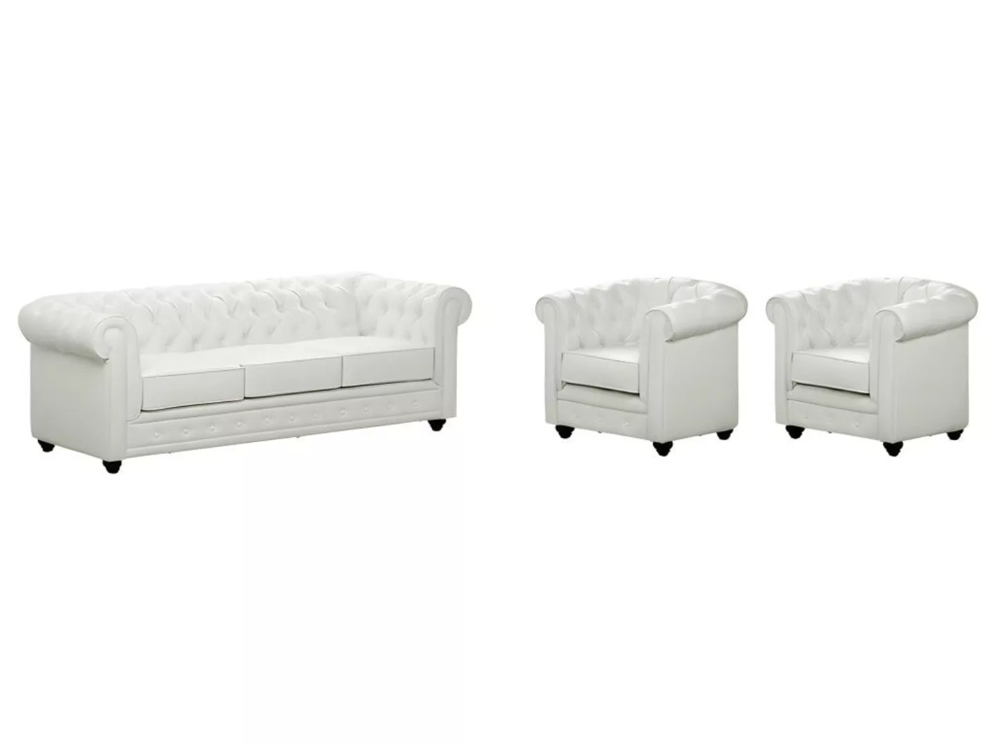 Sofa 3-Sitzer und 2 Sessel - Kunstleder - Weiß - CHESTERFIELD günstig online kaufen