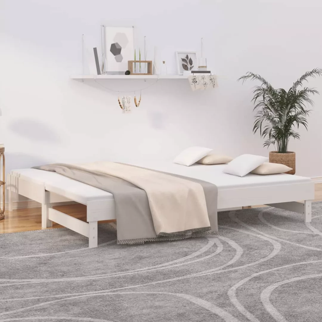 Vidaxl Tagesbett Ausziehbar Weiß 2x(100x200) Cm Massivholz Kiefer günstig online kaufen