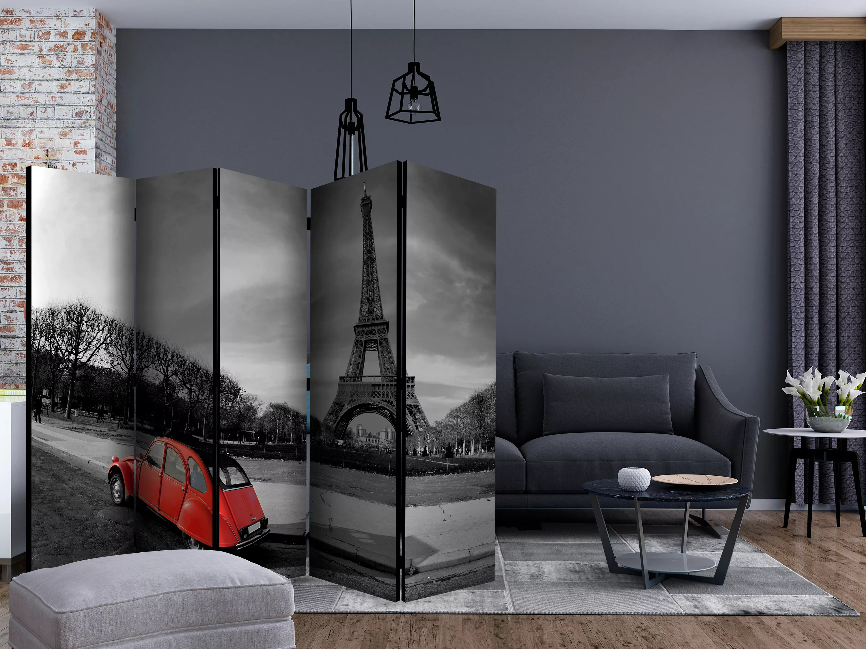 5-teiliges Paravent - Eiffel Tower And Red Car Ii [room Dividers] günstig online kaufen