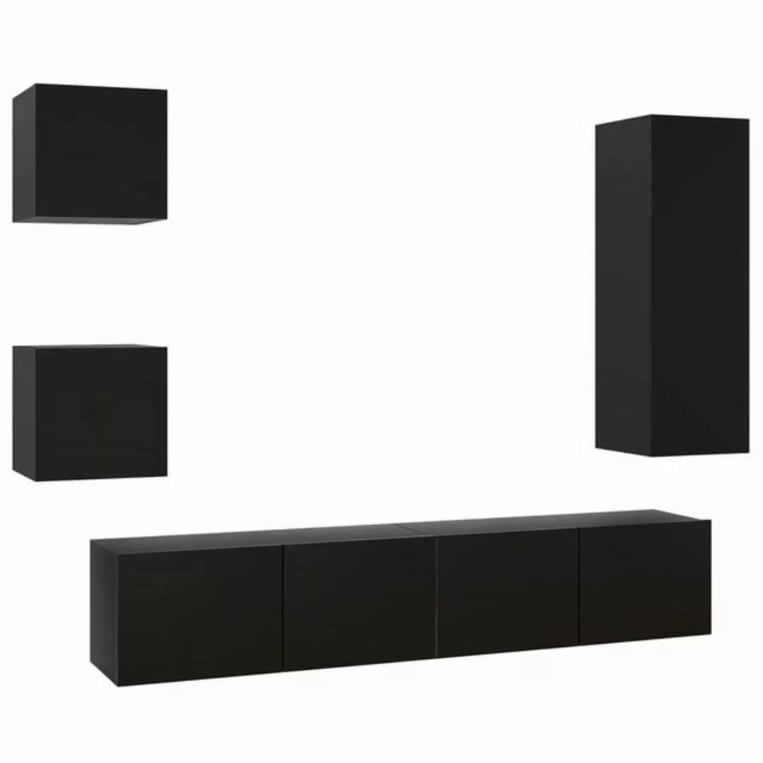 furnicato TV-Schrank 5-tlg. TV-Schrank-Set Schwarz Holzwerkstoff (1-St) günstig online kaufen