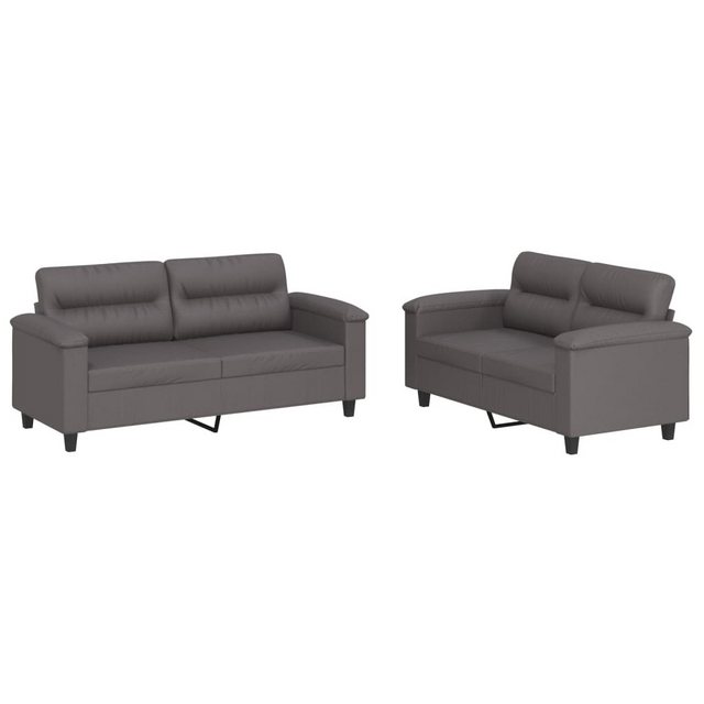 vidaXL Sofa 2-tlg. Sofagarnitur mit Kissen Grau Kunstleder günstig online kaufen