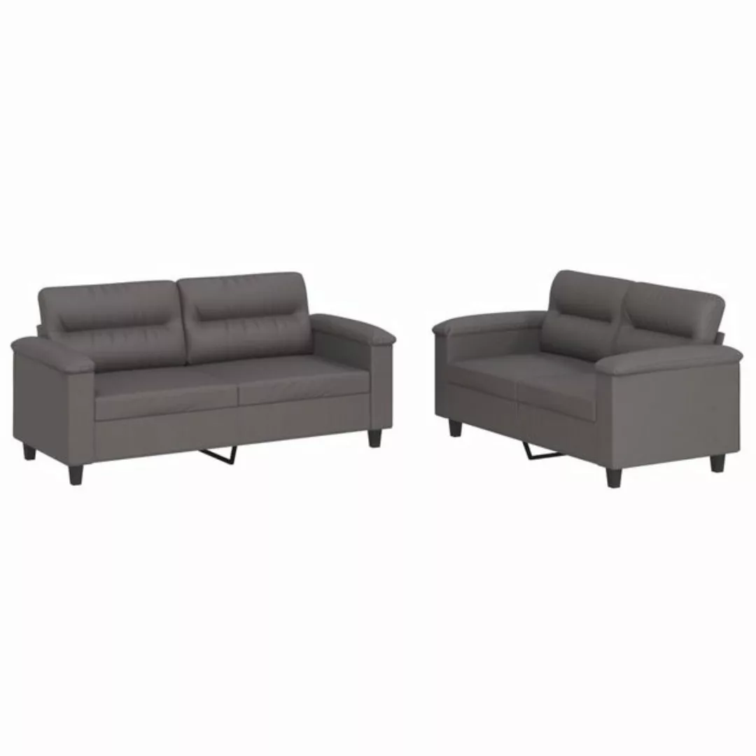 vidaXL Sofa, 2-tlg. Sofagarnitur mit Kissen Grau Kunstleder günstig online kaufen