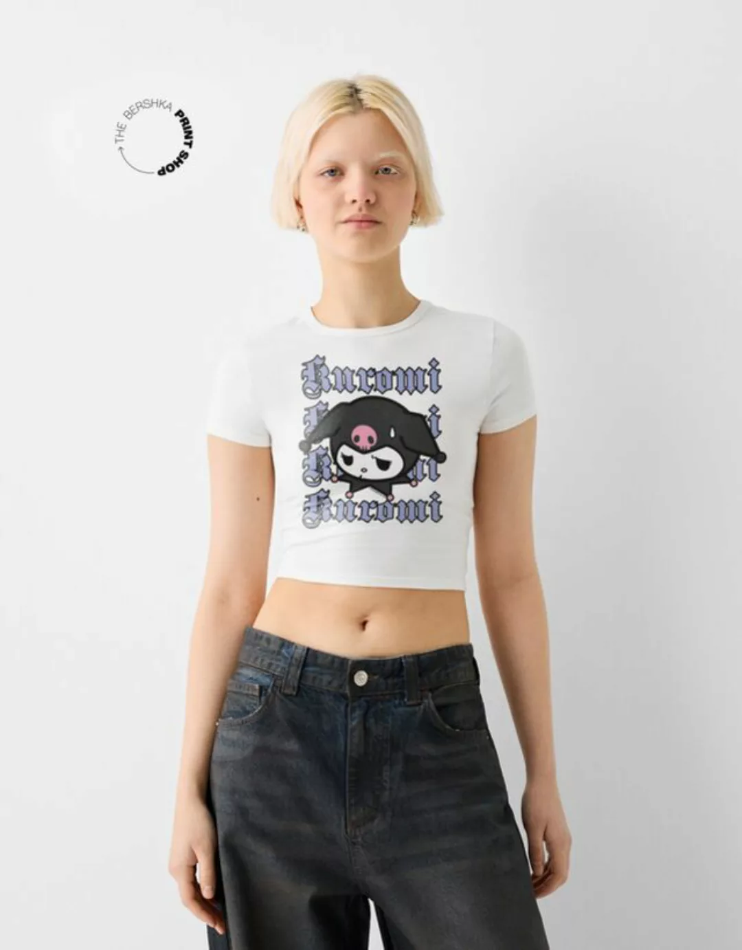 Bershka T-Shirt Kuromi Mit Kurzen Ärmeln Damen S Grbrochenes Weiss günstig online kaufen