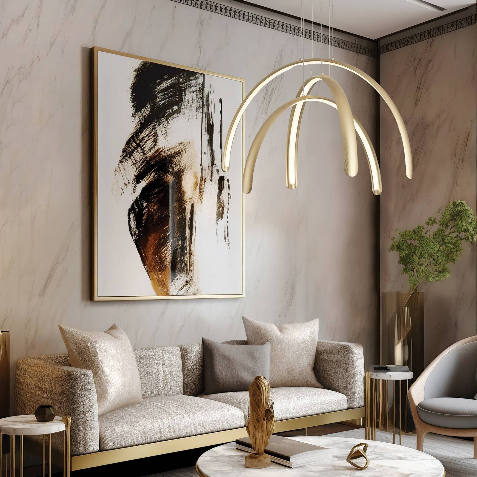 LED-Pendellampe Megan, Länge 60 cm, goldfarben, 3-flg. günstig online kaufen