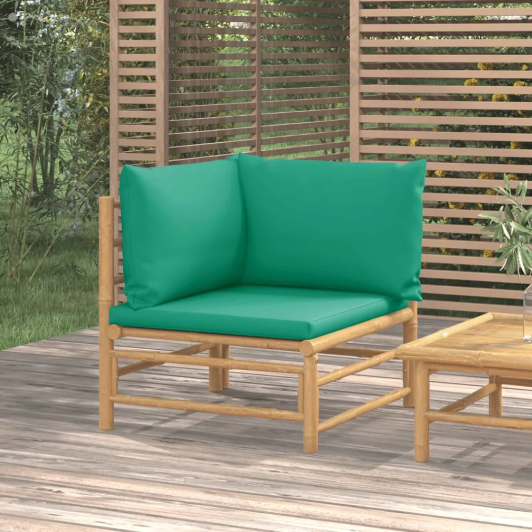 Vidaxl Garten-ecksofa Mit Grünen Kissen Bambus günstig online kaufen