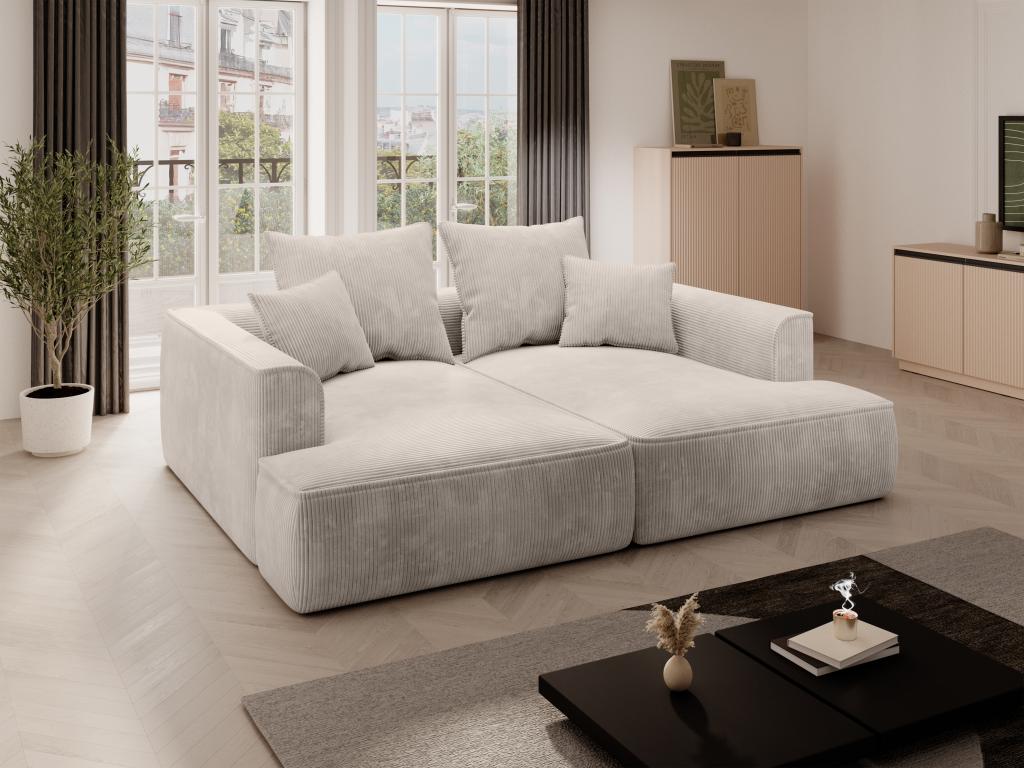 Sofa 3-Sitzer - tiefe Komfortsitzfläche - Cord - Beige - PINETA günstig online kaufen