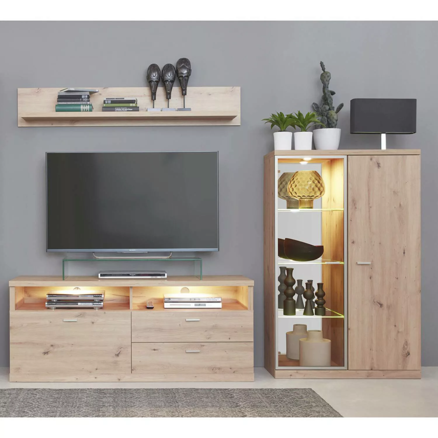 Anbauwand Wohnzimmer ENNA-19 mit Spiegel Rückwand und LED Beleuchtung, B/H/ günstig online kaufen