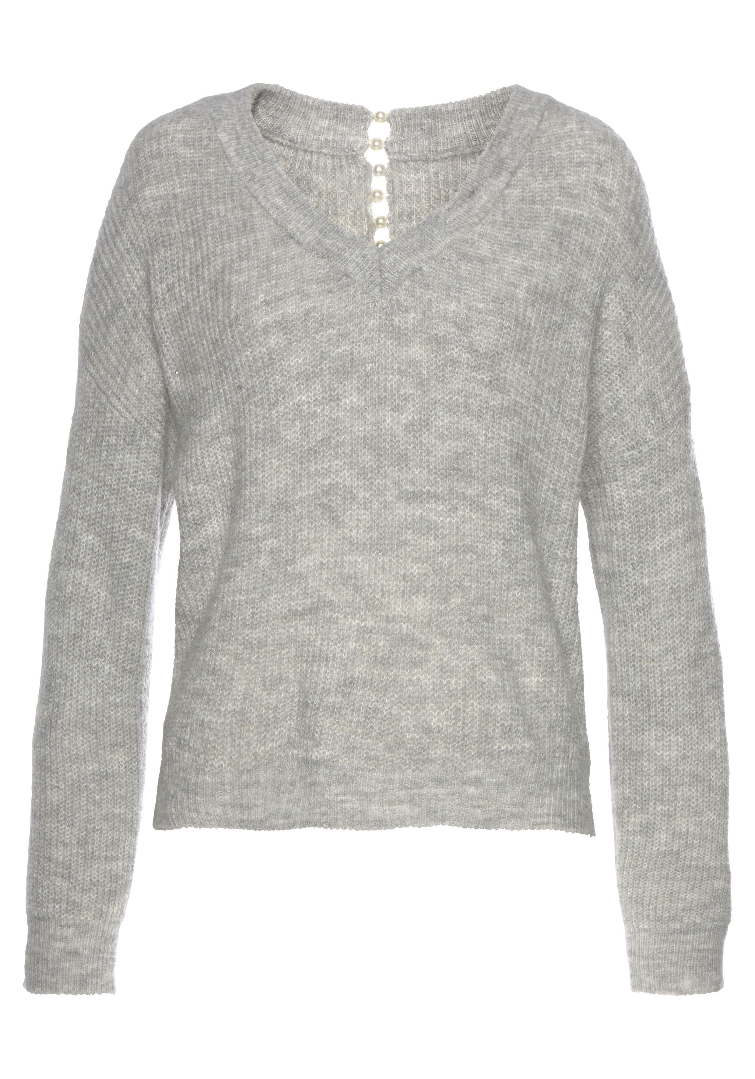 LASCANA V-Ausschnitt-Pullover mit Zierperlen im Rücken, eleganter Strickpul günstig online kaufen