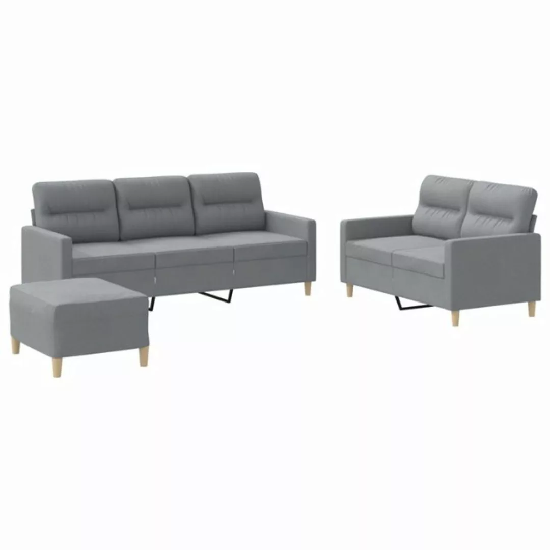 vidaXL Sofa, 3-tlg. Sofagarnitur mit Kissen Hellgrau Stoff günstig online kaufen