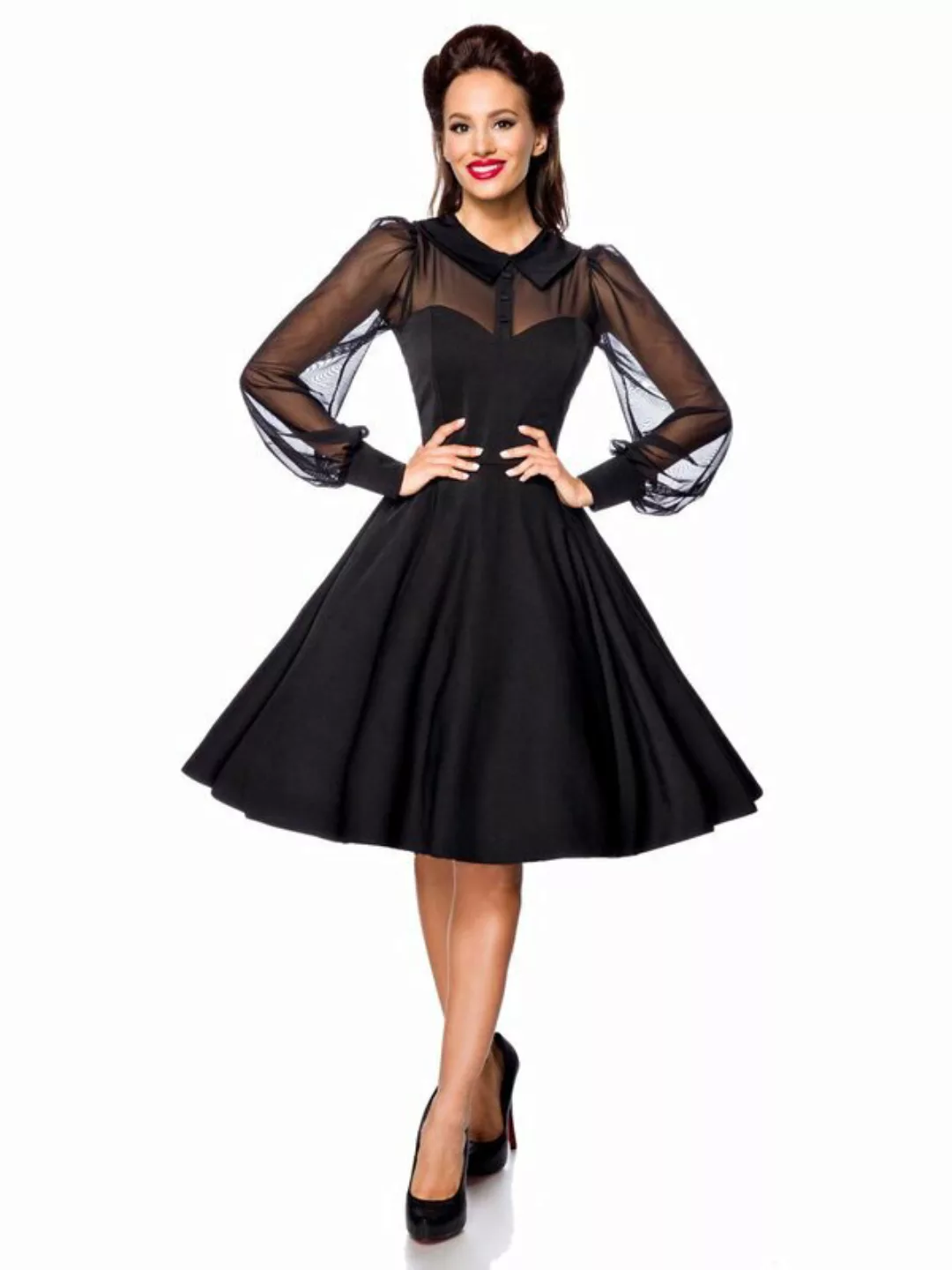 Hochgeschlossenes Vintage-Kleid Schwarz günstig online kaufen