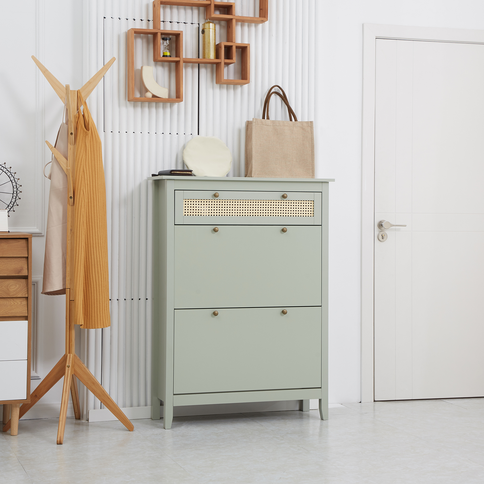 HOMCOM Schuhschrank im boho-chic Stil - 2 kippbare Türen 2 höhenverstellbar günstig online kaufen