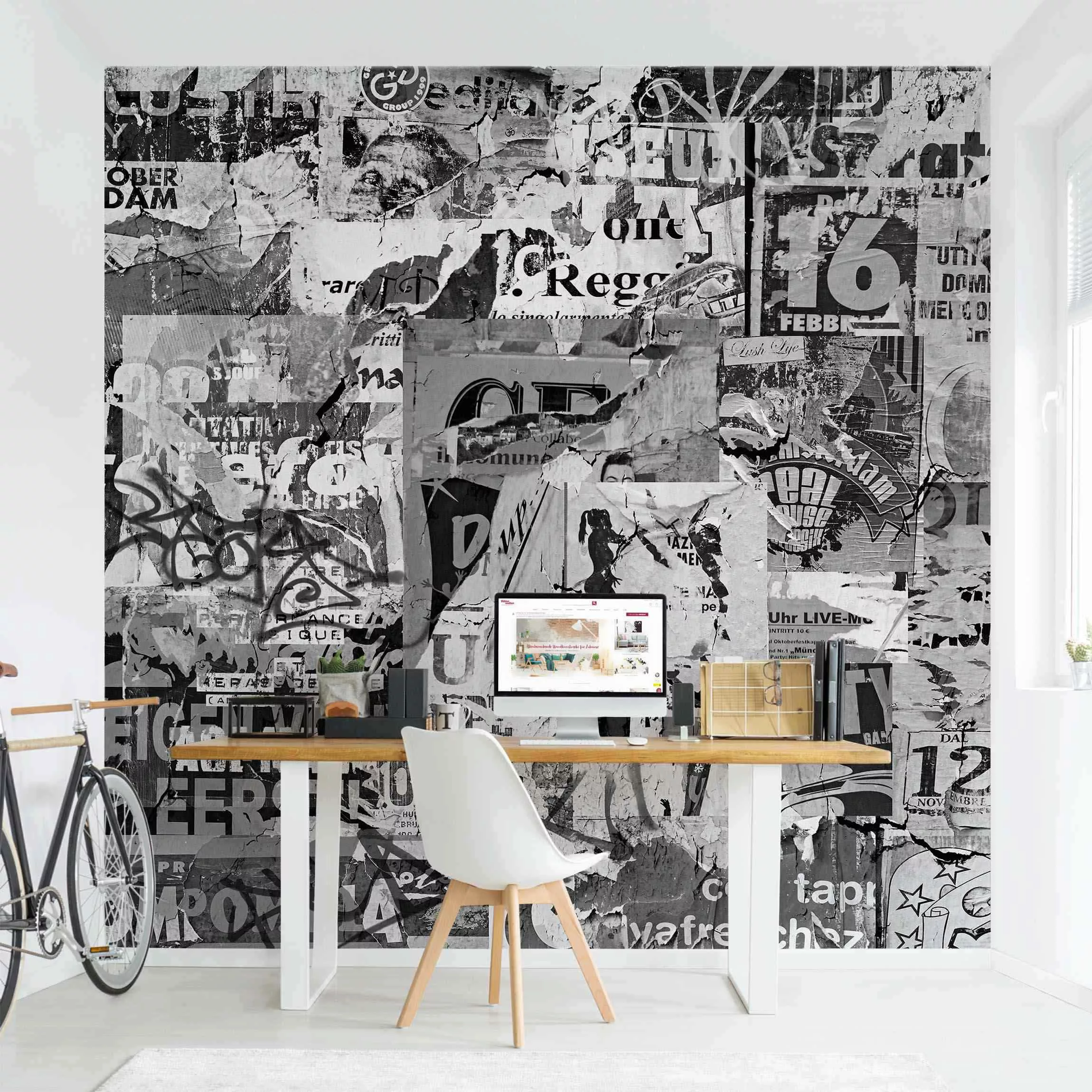 Fototapete Alte Plakatwand II Schwarz-Weiß günstig online kaufen