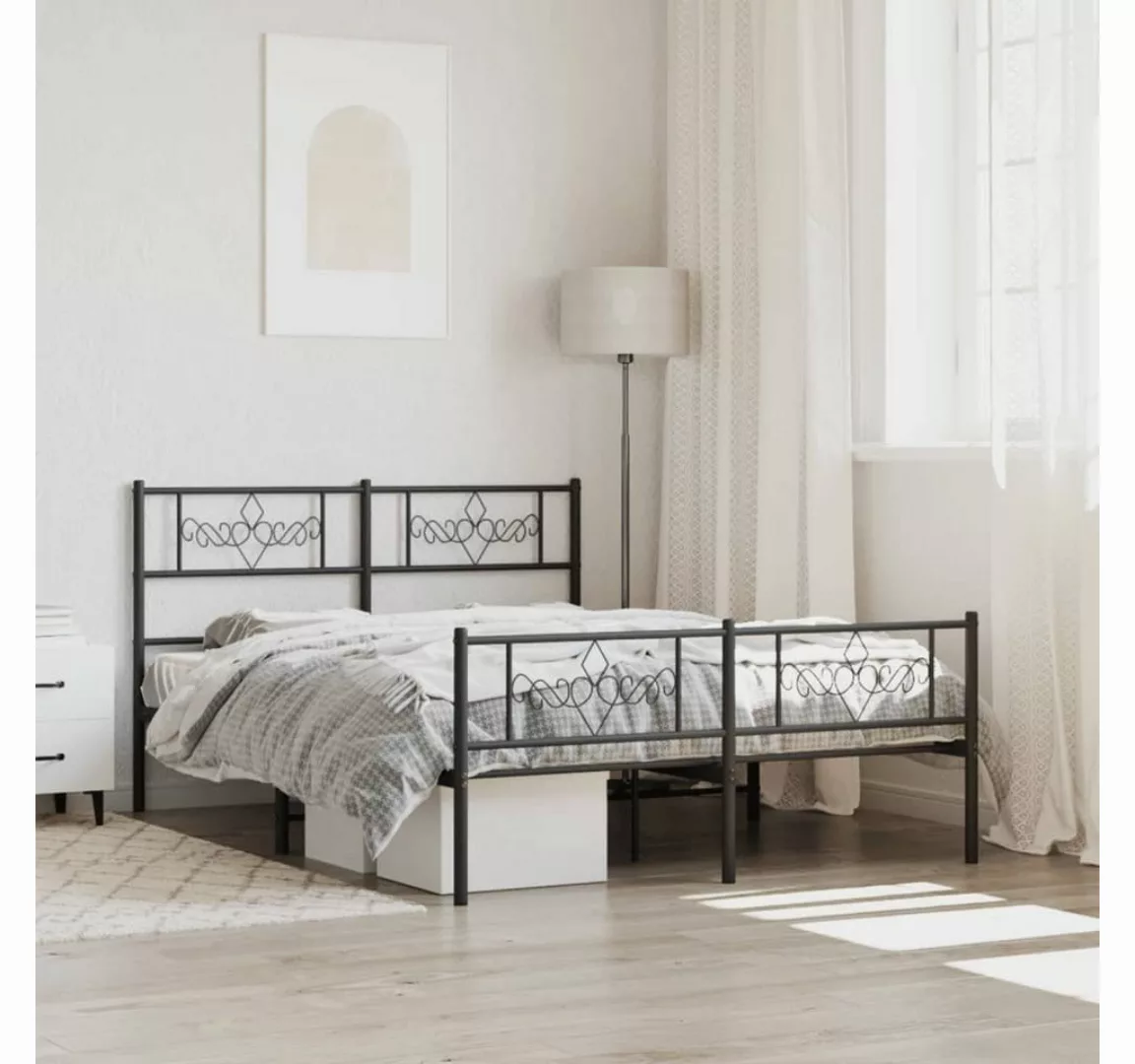 furnicato Bett Bettgestell mit Kopf- und Fußteil Metall Schwarz 140x200 cm günstig online kaufen
