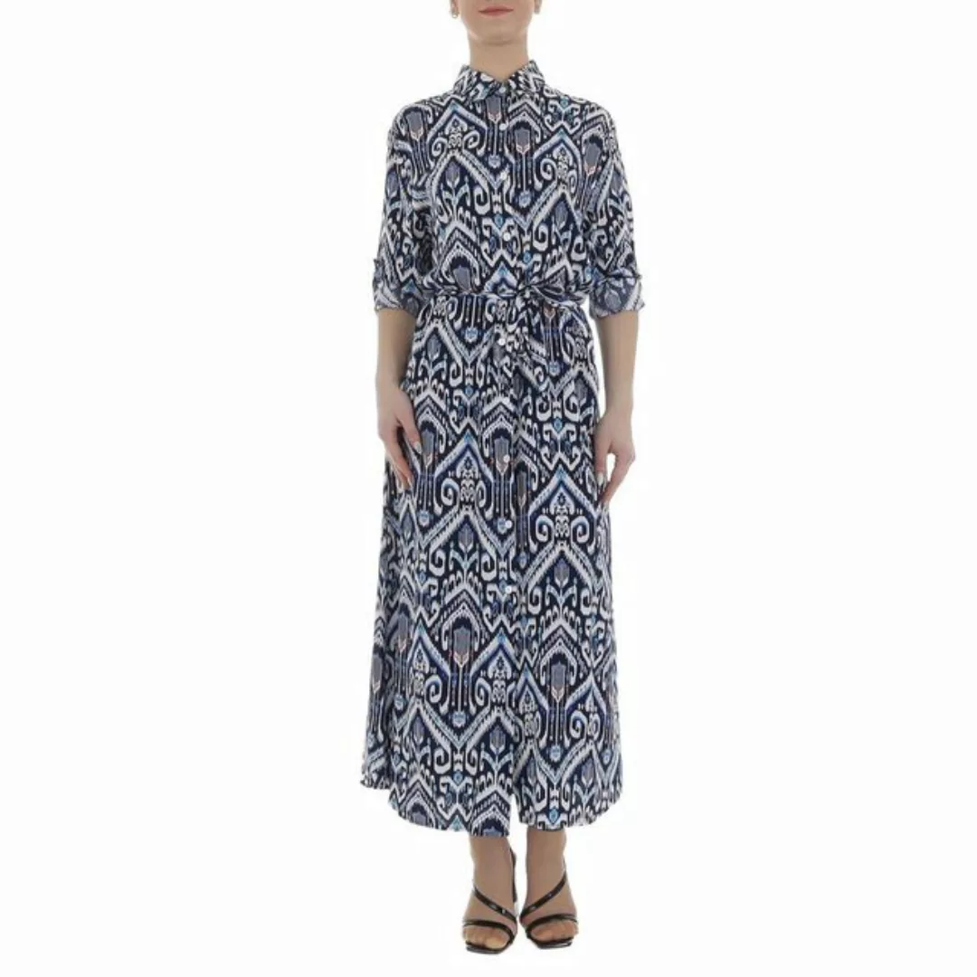 Ital-Design Maxikleid Damen Freizeit Ornamente Blusenkleid in Blau günstig online kaufen