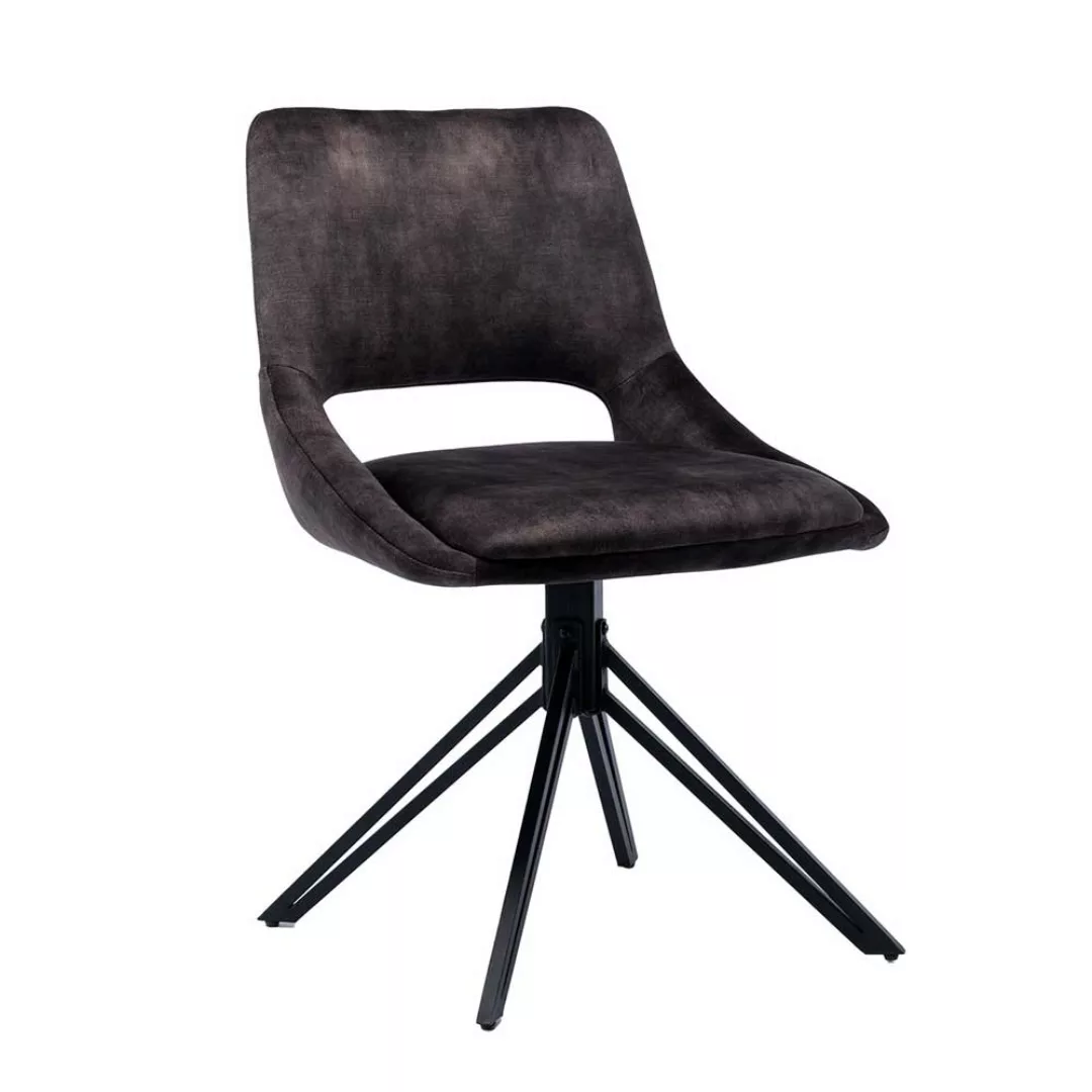 Esstisch Stühle Grau mit Gestell aus Metall Schwarz (2er Set) günstig online kaufen