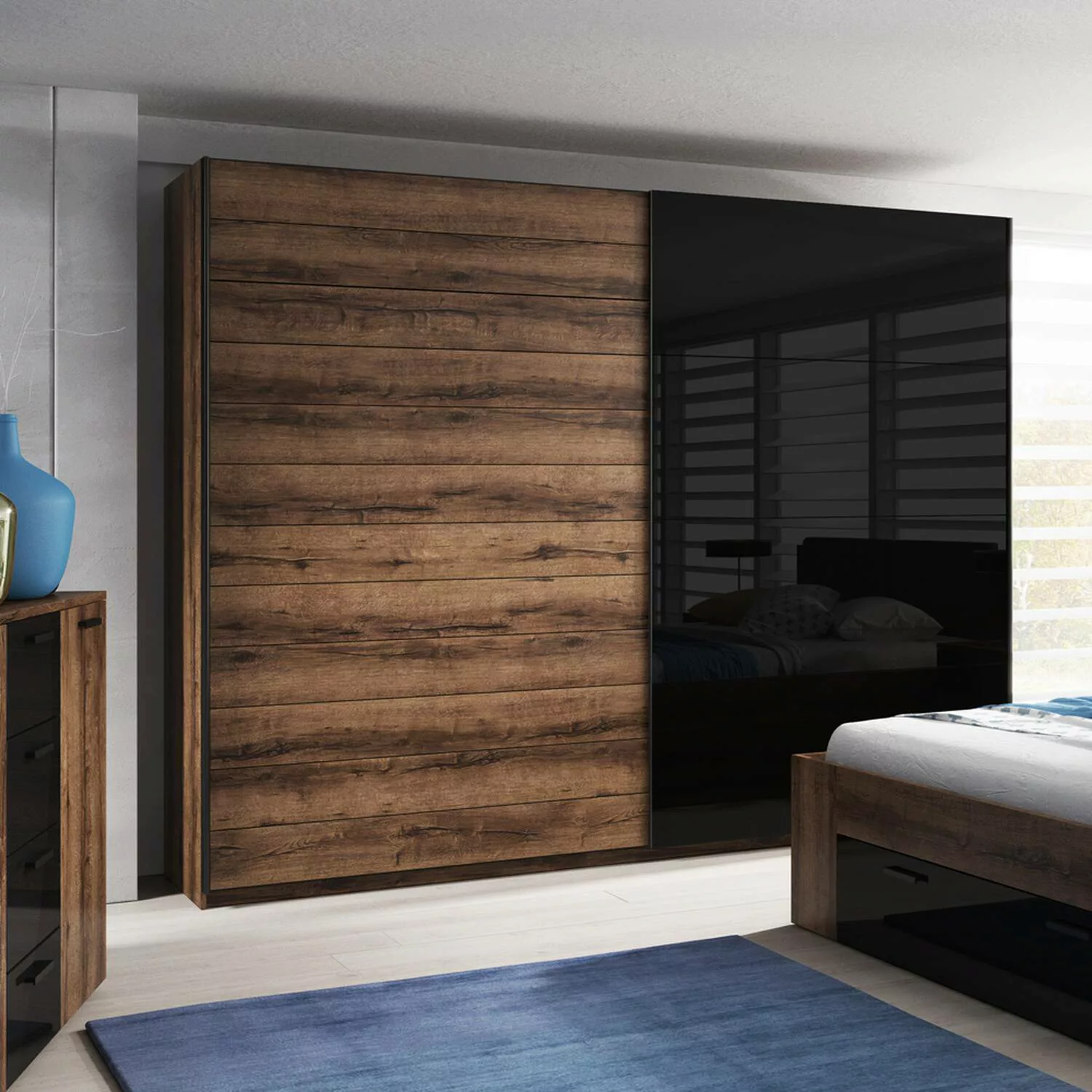 Schlafzimmer Schwebetürenschrank 270 cm breit GRAZ-83 in Monastery Eiche Nb günstig online kaufen