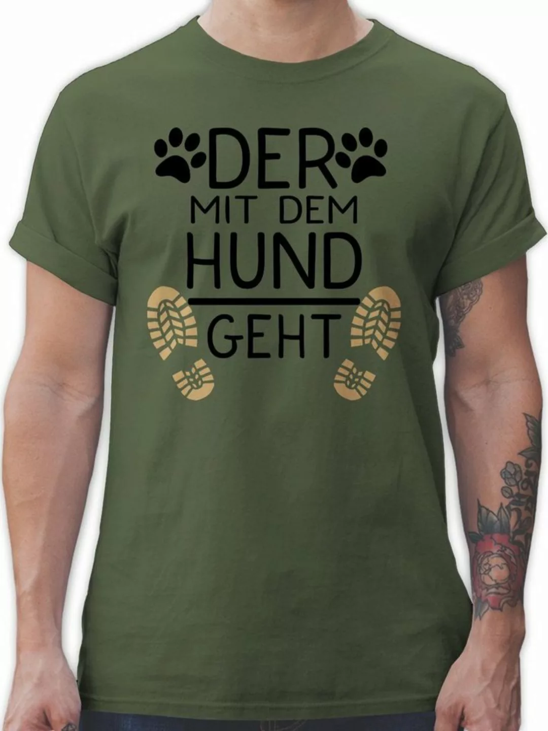 Shirtracer T-Shirt Der mit dem Hund geht - schwarz Geschenk für Hundebesitz günstig online kaufen