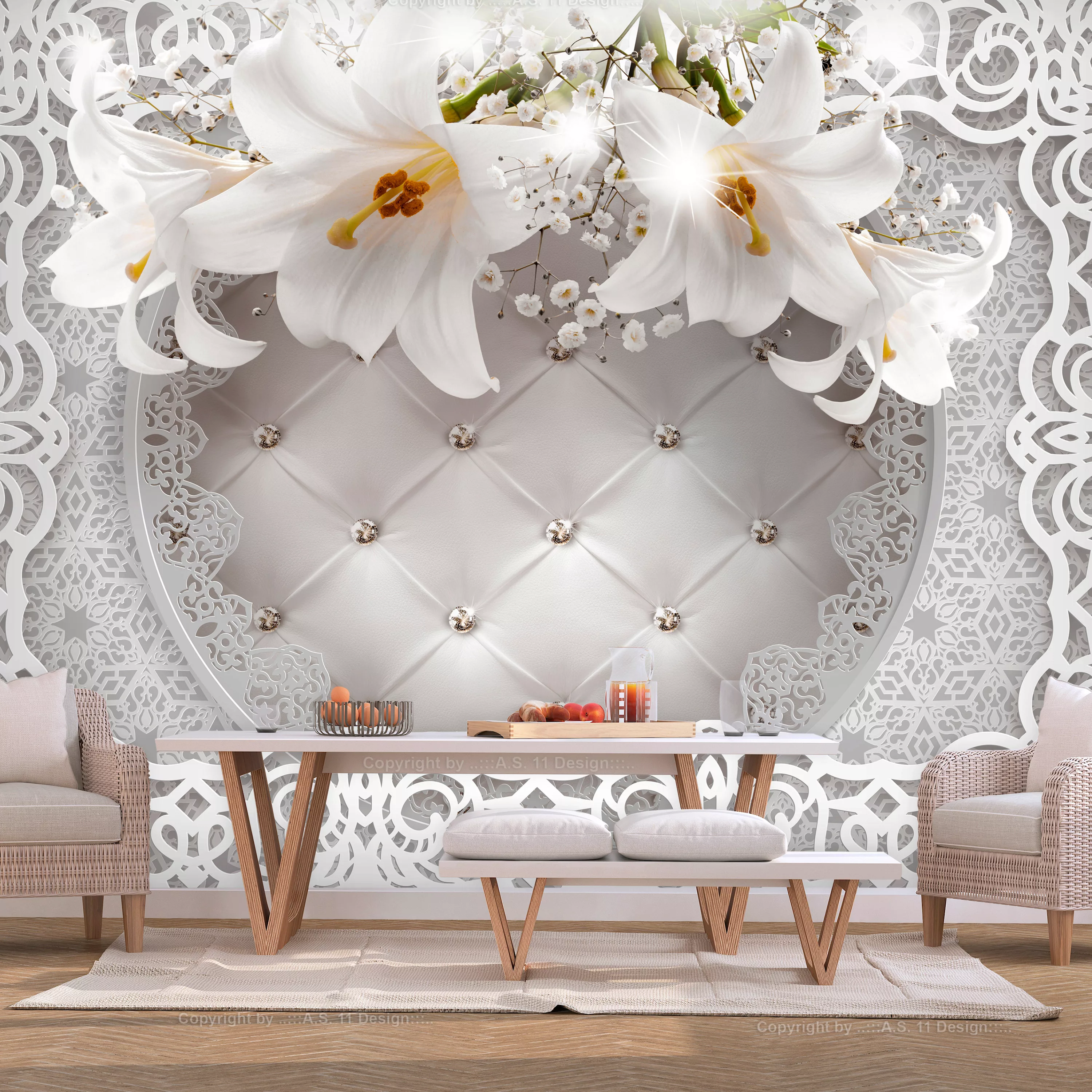 Fototapete - Lilies and Quilted Background günstig online kaufen